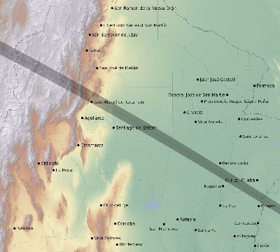 Map of the eclipse path across Argentina on 12/23/1908