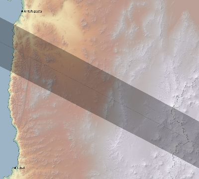 Map of the eclipse path across Chile on 12/23/1908
