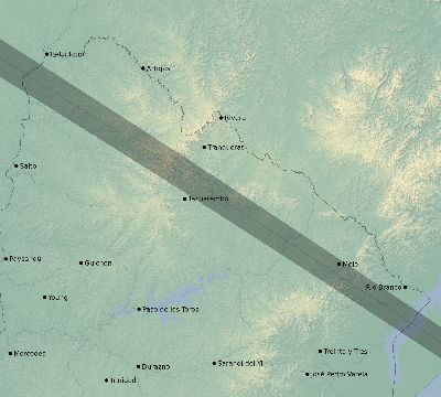 Map of the eclipse path across Uruguay on 12/23/1908