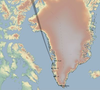 Map of the eclipse path across Greenland on 06/17/1909