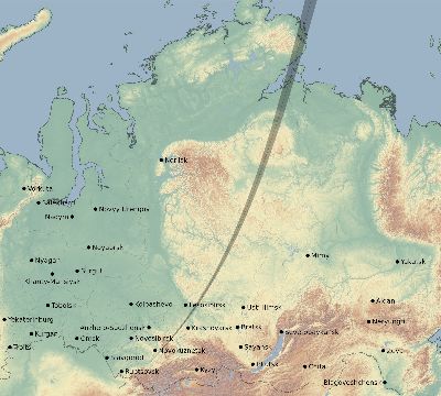 Map of the eclipse path across Russia on 06/17/1909