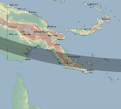 Map of the eclipse path across Papua New Guinea on 10/22/1911