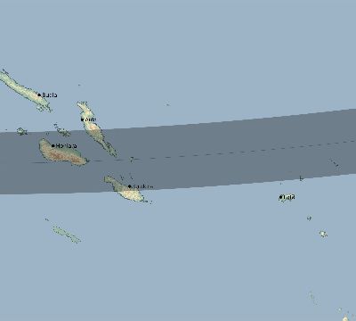 Map of the eclipse path across Solomon Islands on 10/22/1911