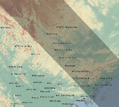 Map of the eclipse path across Vietnam on 10/22/1911