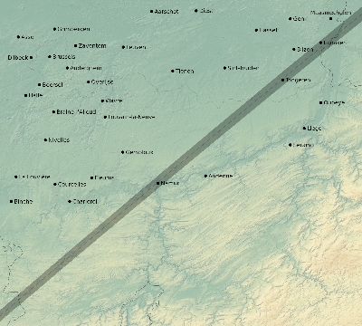 Map of the eclipse path across Belgium on 04/17/1912
