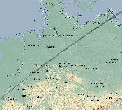Map of the eclipse path across Germany on 04/17/1912