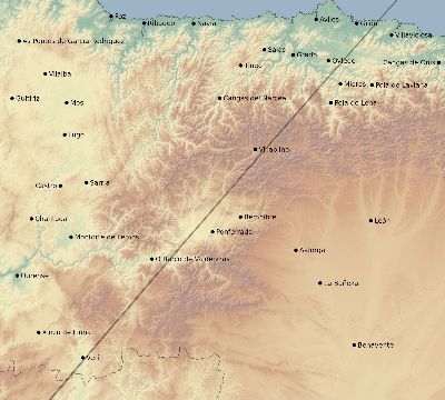 Map of the eclipse path across Spain on 04/17/1912