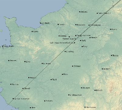 Map of the eclipse path across France on 04/17/1912