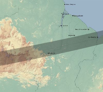Map of the eclipse path across Guyana on 04/17/1912