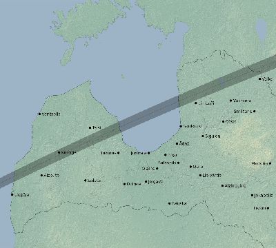Map of the eclipse path across Latvia on 04/17/1912
