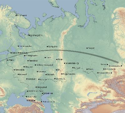 Map of the eclipse path across Russia on 04/17/1912
