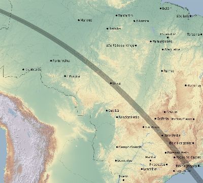 Map of the eclipse path across Brazil on 10/10/1912