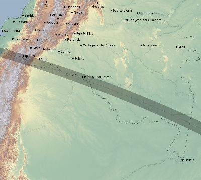 Map of the eclipse path across Colombia on 10/10/1912