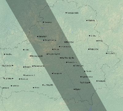 Map of the eclipse path across Belarus on 08/21/1914