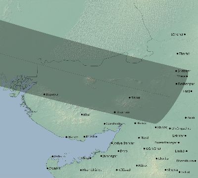 Map of the eclipse path across India on 08/21/1914