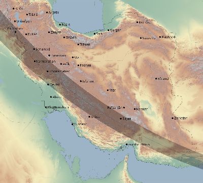 Map of the eclipse path across Iran on 08/21/1914