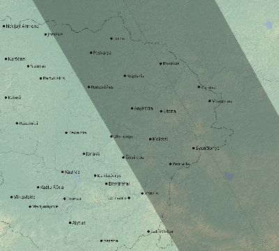 Map of the eclipse path across Lithuania on 08/21/1914