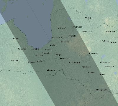 Map of the eclipse path across Latvia on 08/21/1914