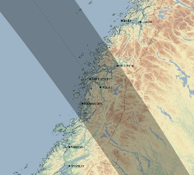 Map of the eclipse path across Norway on 08/21/1914