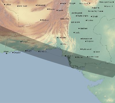 Map of the eclipse path across Pakistan on 08/21/1914