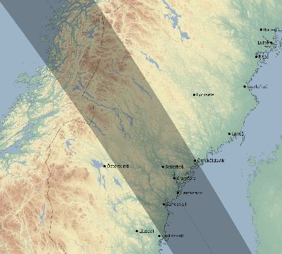 Map of the eclipse path across Sweden on 08/21/1914
