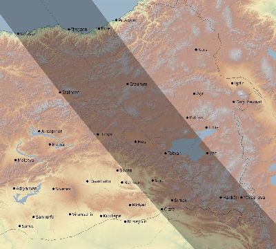 Map of the eclipse path across Turkey on 08/21/1914