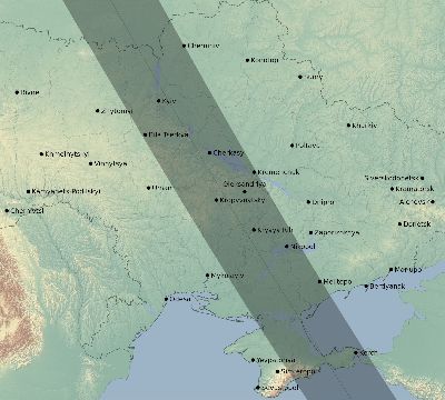 Map of the eclipse path across Ukraine on 08/21/1914