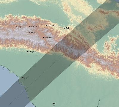 Map of the eclipse path across Indonesia on 02/14/1915