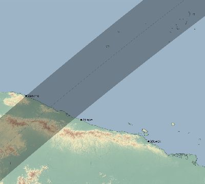 Map of the eclipse path across Papua New Guinea on 02/14/1915