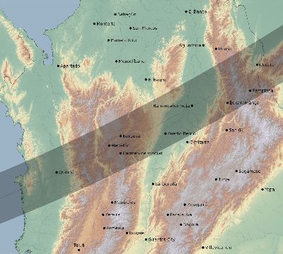 Map of the eclipse path across Colombia on 02/03/1916