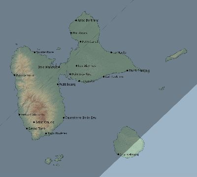 Map of the eclipse path across Guadeloupe on 02/03/1916