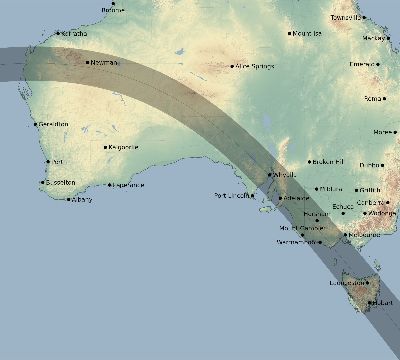 Map of the eclipse path across Australia on 07/30/1916
