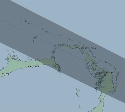 Map of the eclipse path across Bahamas on 06/08/1918
