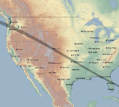 Map of the eclipse path across United States on 06/08/1918