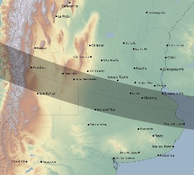 Map of the eclipse path across Argentina on 12/03/1918