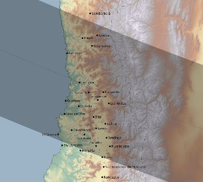 Map of the eclipse path across Chile on 12/03/1918