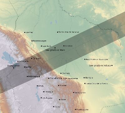 Map of the eclipse path across Bolivia on 05/29/1919