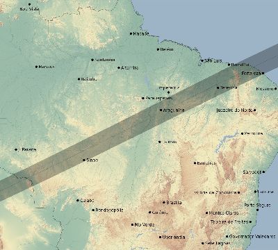Map of the eclipse path across Brazil on 05/29/1919