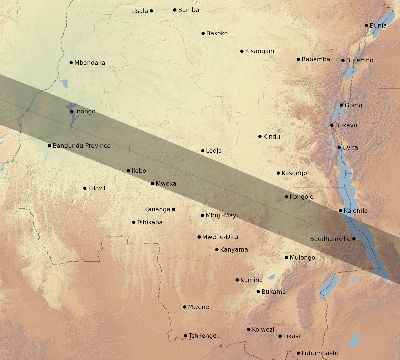 Map of the eclipse path across DR Congo on 05/29/1919