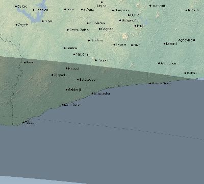 Map of the eclipse path across Côte d'Ivoire (Ivory Coast) on 05/29/1919