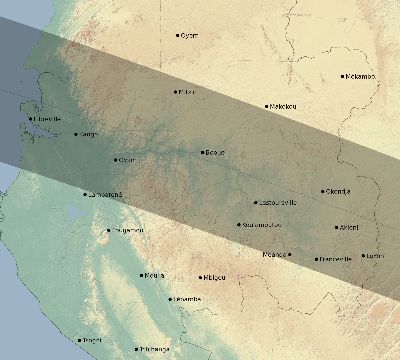 Map of the eclipse path across Gabon on 05/29/1919
