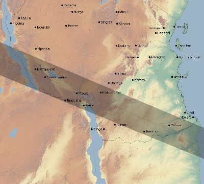 Map of the eclipse path across Tanzania on 05/29/1919