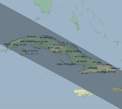 Map of the eclipse path across Cuba on 11/22/1919