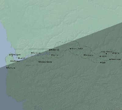 Map of the eclipse path across Gambia on 11/22/1919