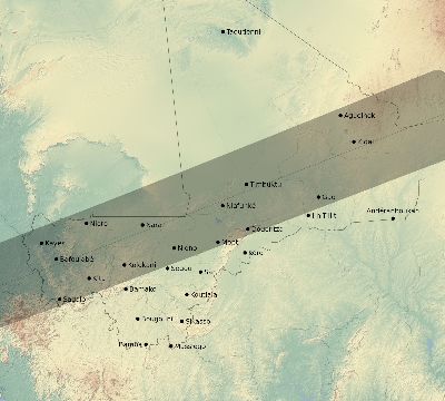 Map of the eclipse path across Mali on 11/22/1919