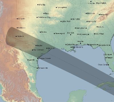 Map of the eclipse path across United States on 11/22/1919