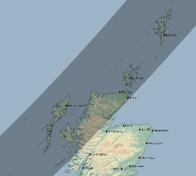 Map of the eclipse path across United Kingdom on 04/08/1921