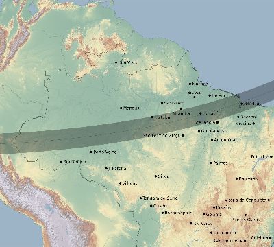 Map of the eclipse path across Brazil on 03/28/1922