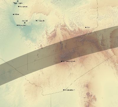 Map of the eclipse path across Algeria on 03/28/1922