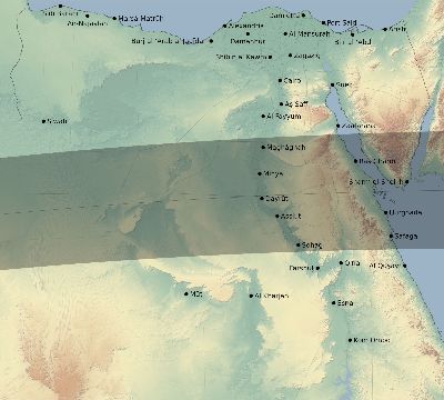 Map of the eclipse path across Egypt on 03/28/1922